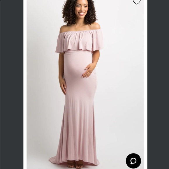 Light Rose Ruffle Maternity Photoshoot Off Shoulder Dress Small - Picture 1 of 3